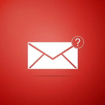 Envelope with question mark icon isolated on red background. Letter with qu.. Stock Illustration