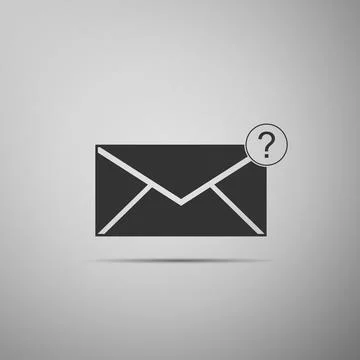 Envelope with question mark icon isolated on grey background. Letter with q.. Stock Illustration