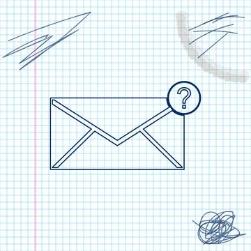 Envelope with question mark line sketch icon isolated on white background Ilustración de archivo