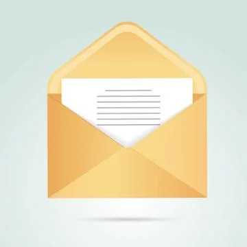 Envelope realistic mockup. Vector illustration. Open yellow envelope on light Stock Illustration