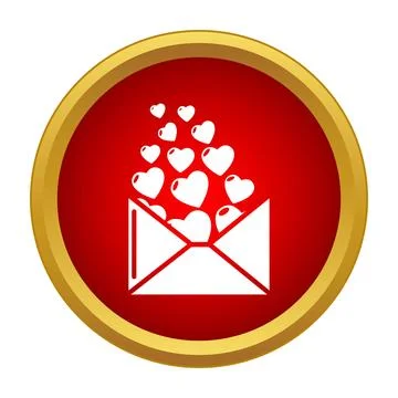 Envelope receiving falling hearts, love email message icon Stock Illustration