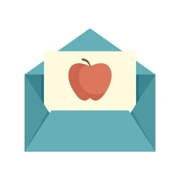 Envelope red apple newtons day icon flat isolated Stock Illustration