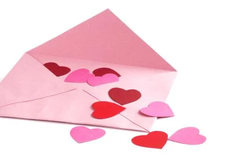 Envelope with red hearts Stock Photos