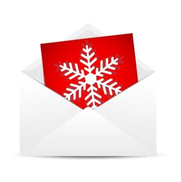 Envelope with a red paper sheet and drawn snowflake Stock Illustration