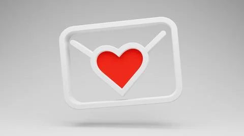 Envelope with seal in shape of heart. 3d render icon. Stock Illustration