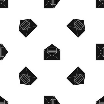 Envelope with sheet of paper pattern seamless black イラスト素材