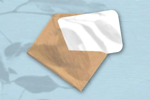 An envelope with a sheet of textured white paper on the blue background. Stock Illustration