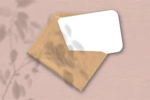 An envelope with a sheet of textured white paper on the pink background. Mock Stock Illustration