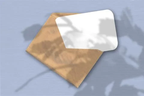 An envelope with a sheet of textured white paper on the blue background. Mock Stock Illustration