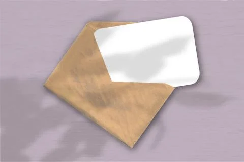 An envelope with a sheet of textured white paper on the pink background. Mock Stock Illustration