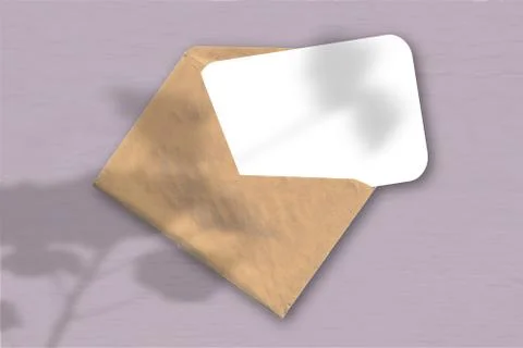 An envelope with a sheet of textured white paper on the pink background. Mock Stock Illustration