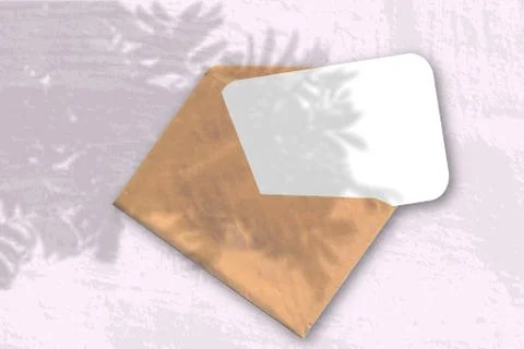 An envelope with sheet of textured white paper on the pink background of the  Stock Illustration