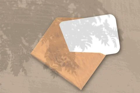An envelope with sheet of textured white paper on the brown background of the Stock Illustration