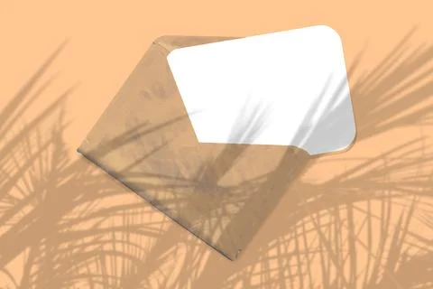 An envelope with sheet of textured white paper on yellow table background Stock Illustration