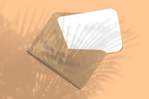 An envelope with sheet of textured white paper on yellow table background Stock Illustration
