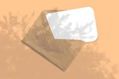 An envelope with sheet of textured white paper on yellow table background Stock Illustration