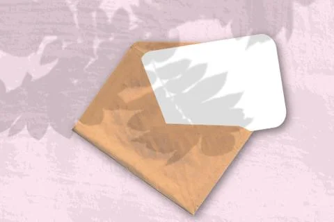 An envelope with sheet of textured white paper on the pink background of the  Stock Photos