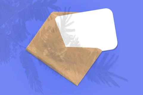 An envelope with sheet of white paper on blue background. Mock up with an Stock Illustration