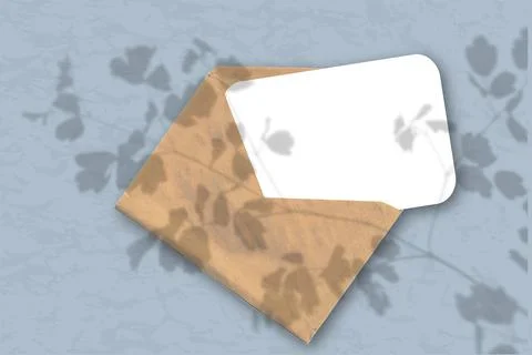 An envelope with a sheet of white textured paper on a pastel blue wall Stock Illustration