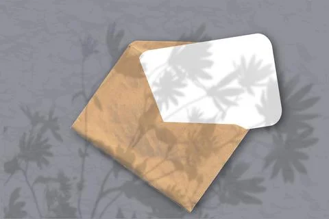 An envelope with a sheet of white textured paper on a pastel gray background of Stock Illustration