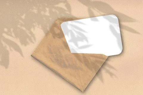 An envelope with a sheet of white textured paper on a pastel beige background of Stock Illustration