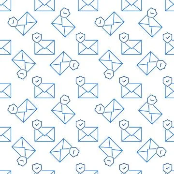 Envelope with Shield vector line seamless pattern Illustrazione stock