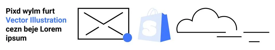 Envelope, shopping bag with a logo, cloud, and other minimalist icons. Ideal  스톡 일러스트