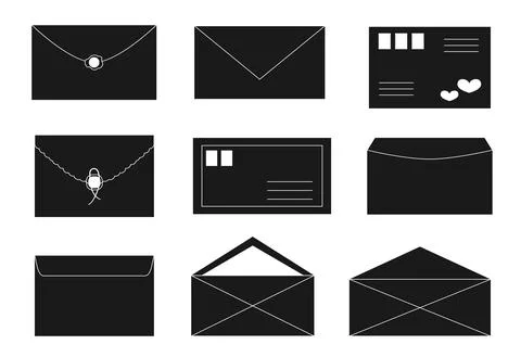 Envelope silhouette glyph with mail post card set Illustrazione stock