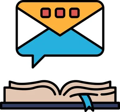 An envelope is sitting on top of an open book Stock Illustration