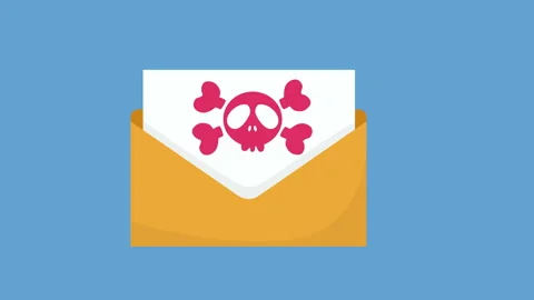 Envelope With Skull Cyber Security 2d Animation with Alpha Matte Stock Footage 336293765