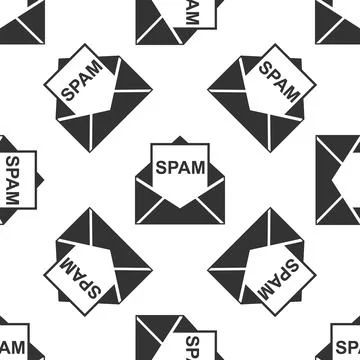 Envelope with spam icon seamless pattern on white background. Concept of virus 스톡 일러스트