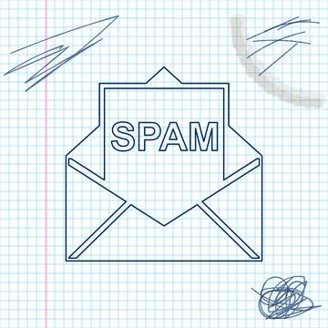 Envelope with spam line sketch icon isolated on white background. Concept of Stock Illustration