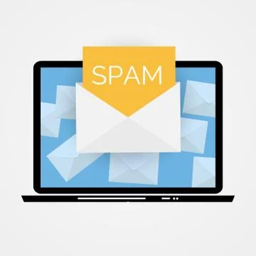 Envelope with spam. Spam Email Warning Window On Laptop Screen. Vector Illust イラスト素材