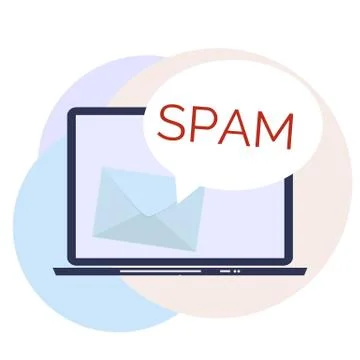 Envelope with spam. Spam Email Warning Window On Laptop Screen. Vector Illust Stock Illustration