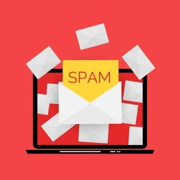Envelope with spam. Spam Email Warning Window On Laptop Screen. Vector Illust イラスト素材
