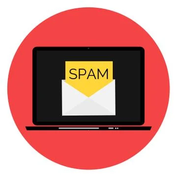 Envelope with spam. Spam Email Warning Window On Laptop Screen. Vector Illust イラスト素材