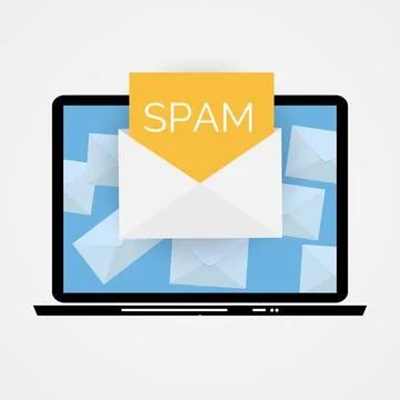 Envelope with spam. Spam Email Warning Window On Laptop Screen.  Illustration Stock Illustration