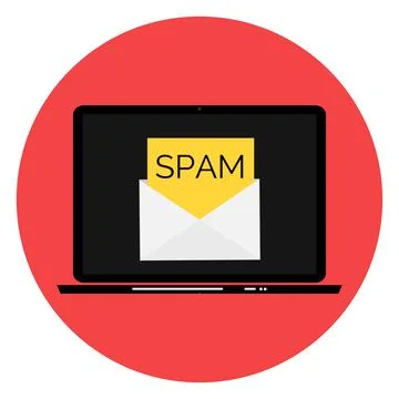 Envelope with spam. Spam Email Warning Window On Laptop Screen.  Illustration Illustrazione stock