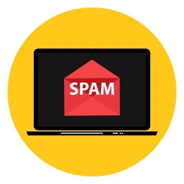 Envelope with spam. Spam Email Warning Window On Laptop Screen.  Illustration イラスト素材
