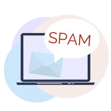 Envelope with spam. Spam Email Warning Window On Laptop Screen. Illustration 스톡 일러스트