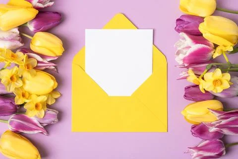 Envelope with spring flowers Stock Photos