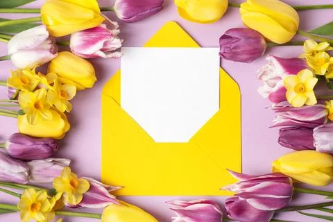 Envelope with spring flowers Stock Photos