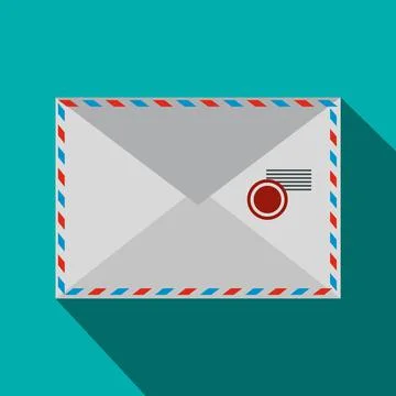Envelope with stamp icon, flat style Stock Illustration