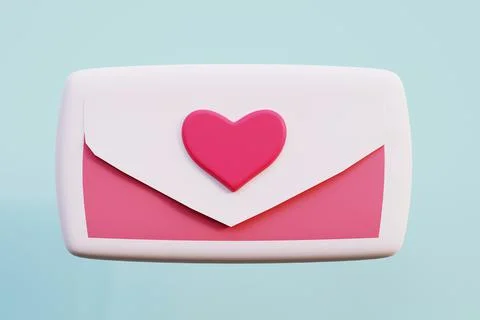 Envelope with a stamp in the shape of a heart 3d illustration Stock Photos