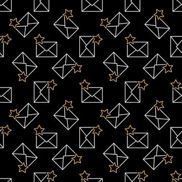 Envelope with Star vector thin line dark seamless pattern 스톡 일러스트