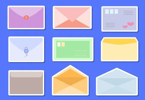 Envelope sticker label with mail and post card set Stock Illustration