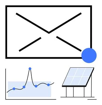 Envelope symbol data chart solar panel capturing themes of communication, tec Illustrazione stock