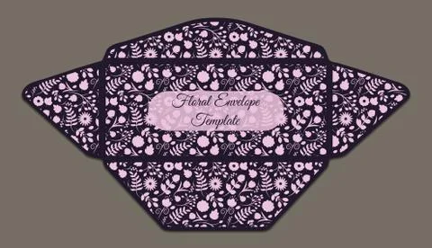 Envelope template with floral pattern Stock Illustration