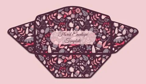 Envelope template with floral pattern Stock Illustration