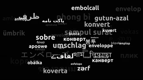 Envelope Translated in 58 Worldwide Languages Endless Looping 3d Zooming Word Video stock 145203858